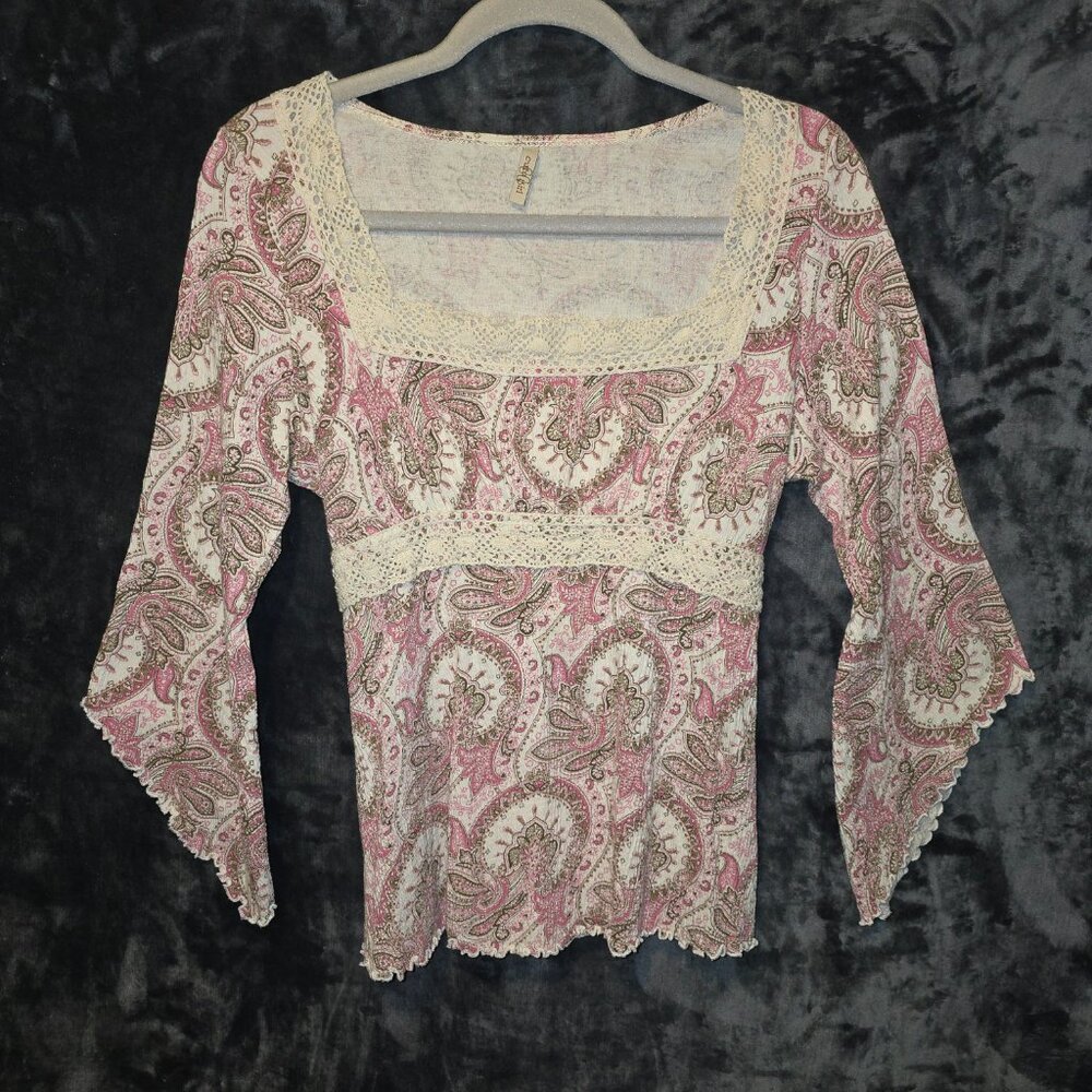 Curly Girl 90's Paisley Square neck Boho top with Tie in Back Size M L